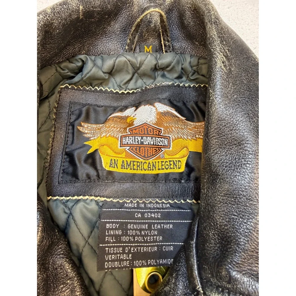 Harley Davidson Leather Jacket Mens M Black Biker Distressed Vintage CA03402 USA